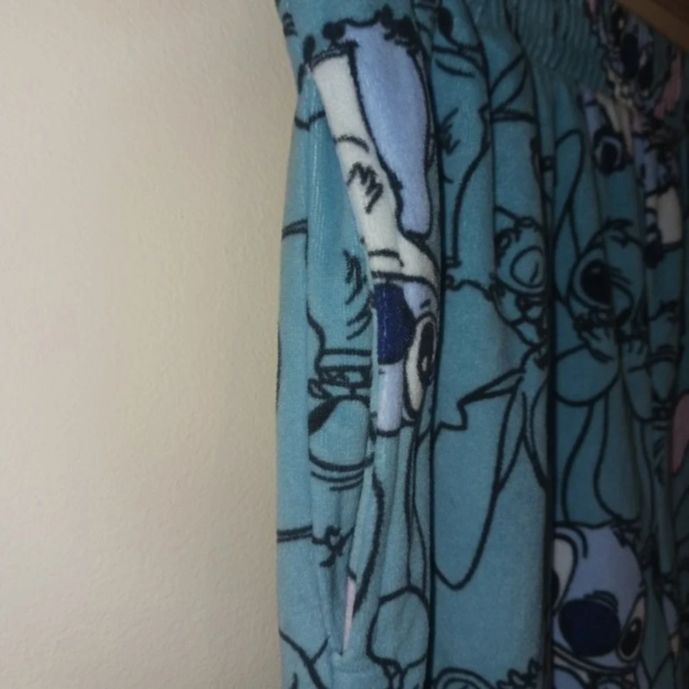 Disney Soft Cozy Lilo & Stitch Blue Fleece Pajama Pants Small Jogger PJs Bottoms - Picture 4 of 6